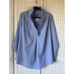 Soft Surroundings Top Womens PL Tunic Ruffles Long Sleeve V Neck Cotton Blend